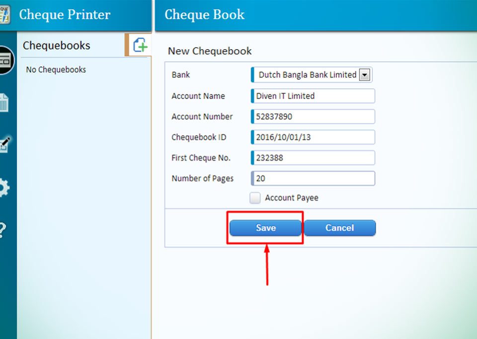 New Chequebook Create